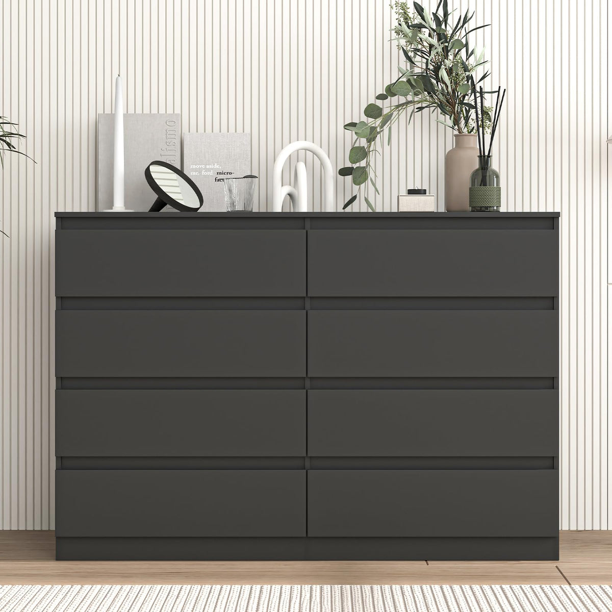 Black 8 Drawer Double Dresser L9728