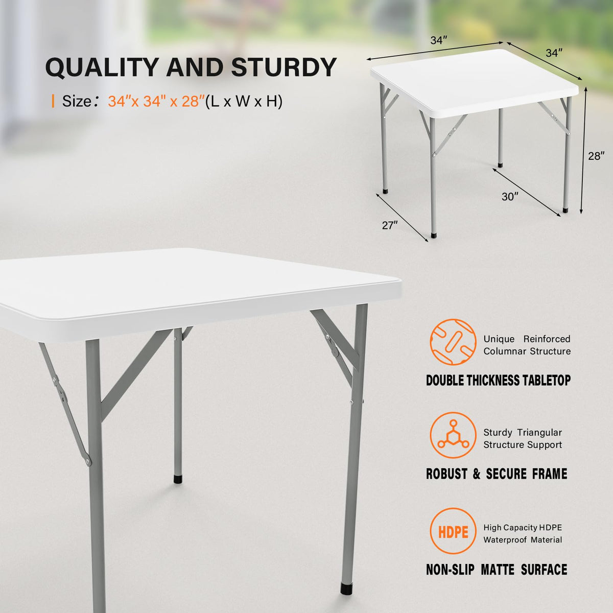 White 34 inch Folding Card Table V814