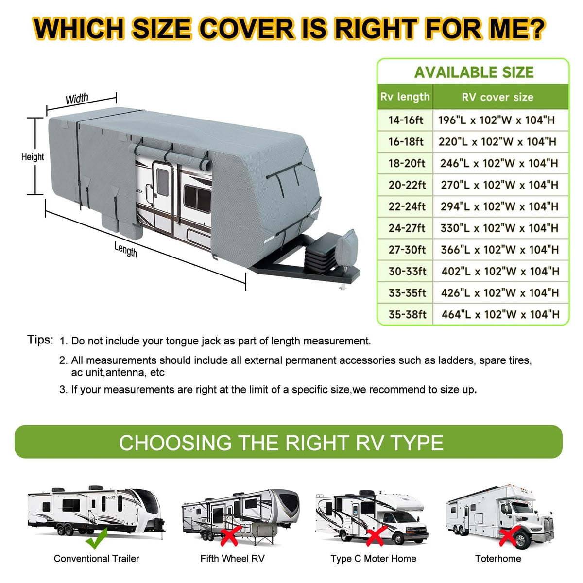 14-16ft 8 Layers Heavy Duty RV Cover T696600