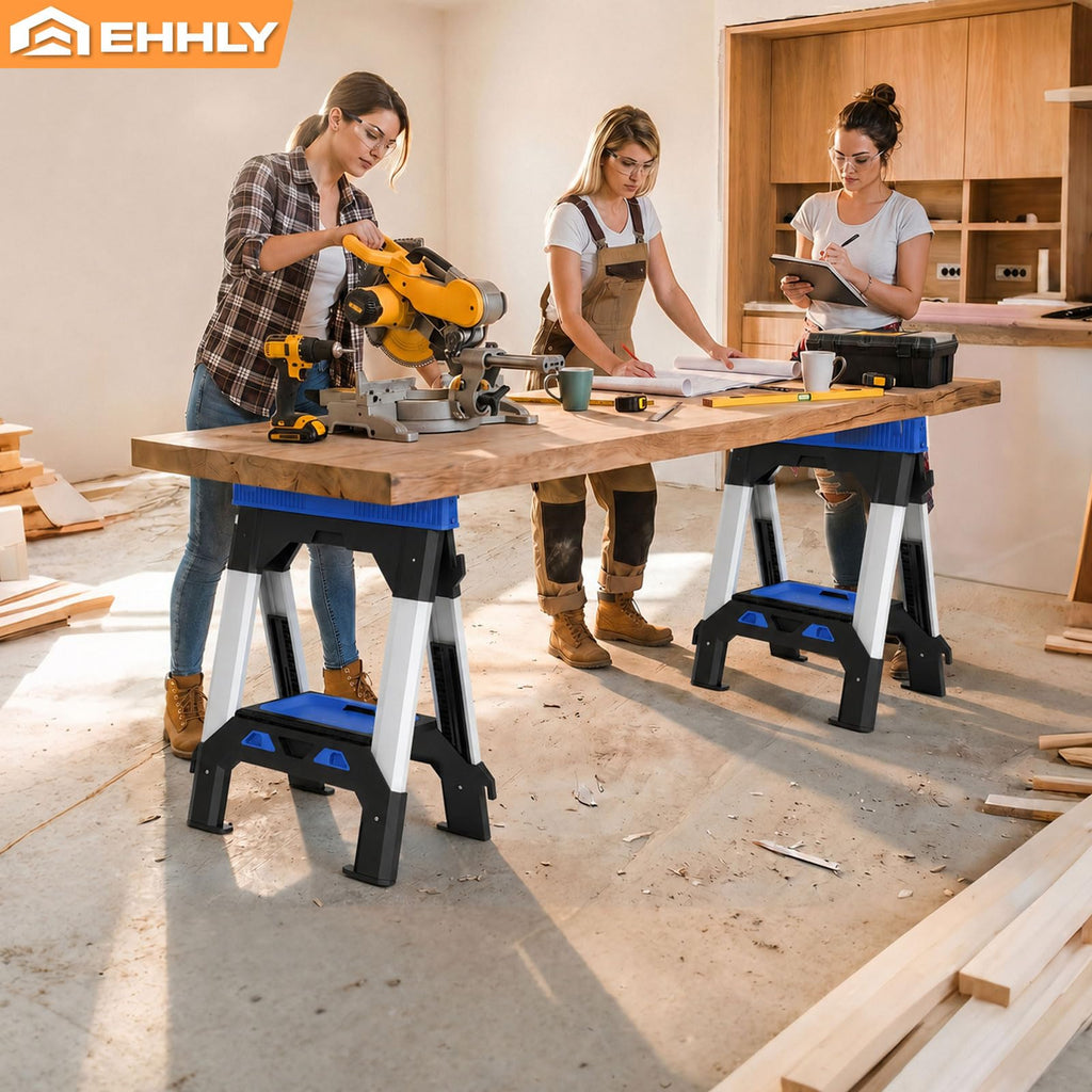 Folding Heavy Duty Sawhorses 2 Pack, 2500 LBS Load Capacity T6003