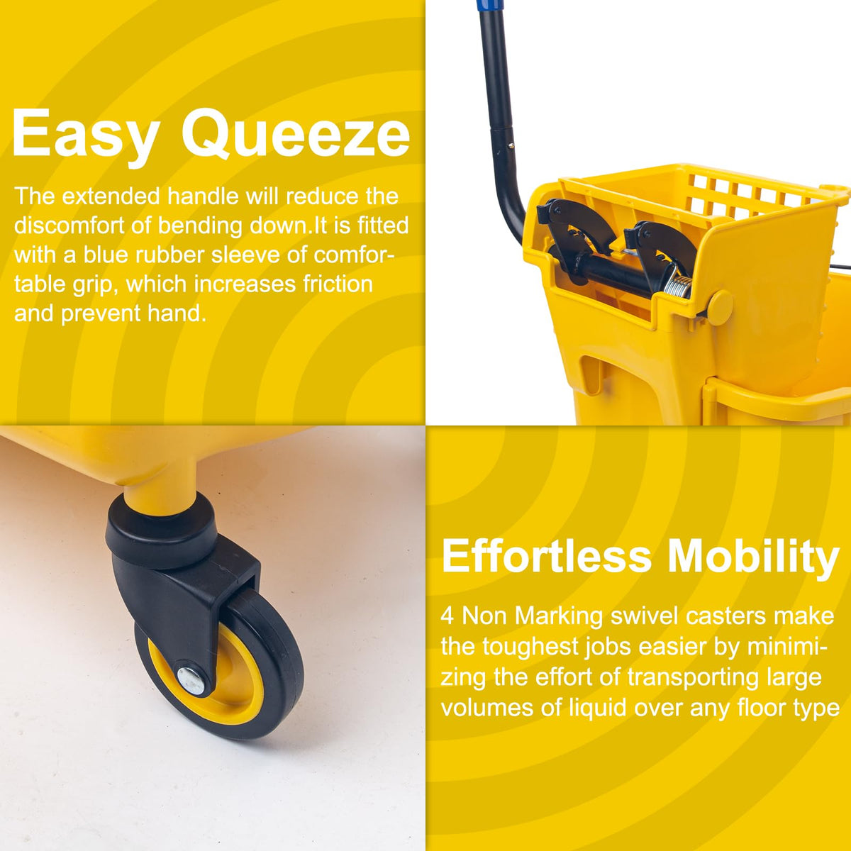 35 Qt Side Press Mop Bucket on Wheels Set, Yellow F75458