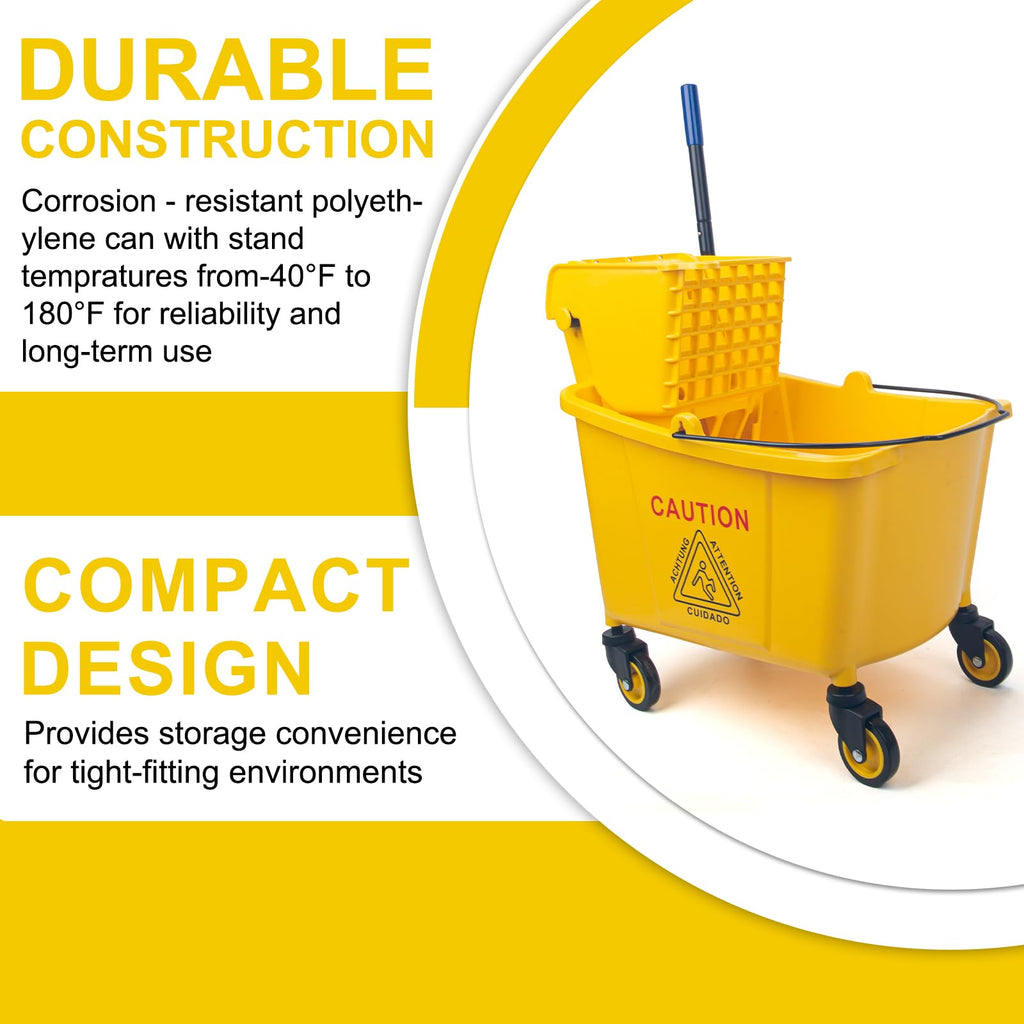 35 Qt Side Press Mop Bucket on Wheels Set, Yellow F75458