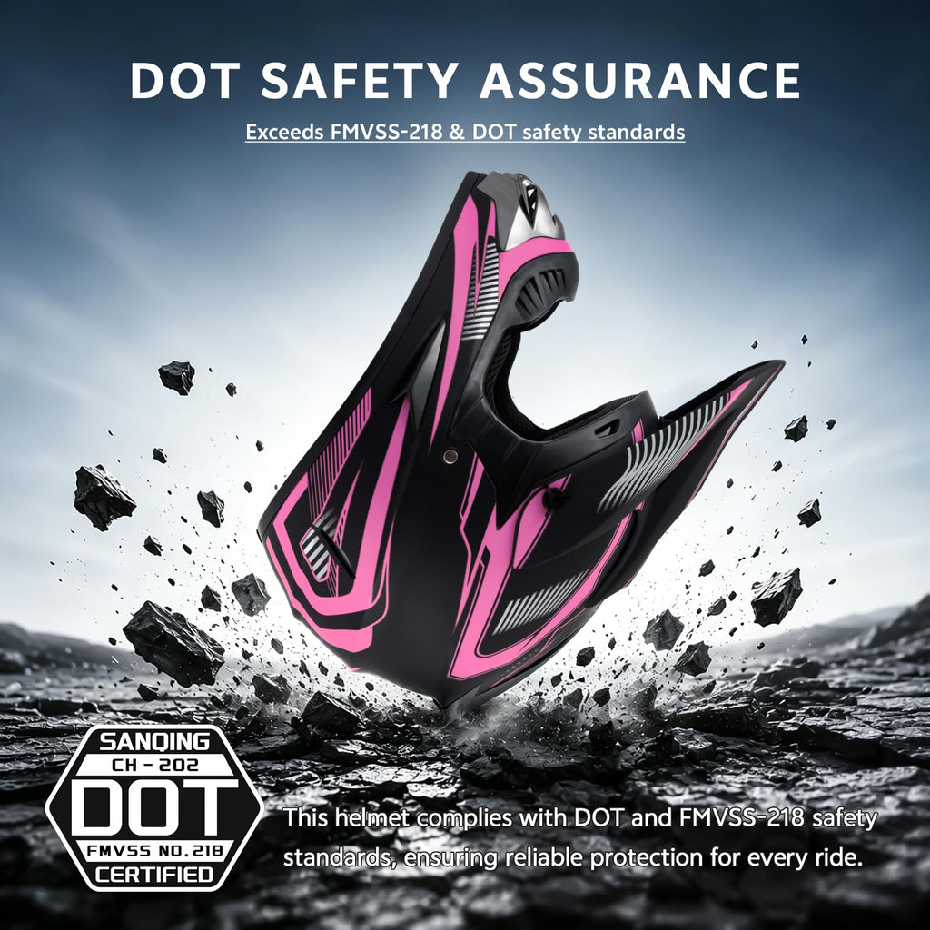 Pink XL DOT Approved Full Face Motocross Helmet J480
