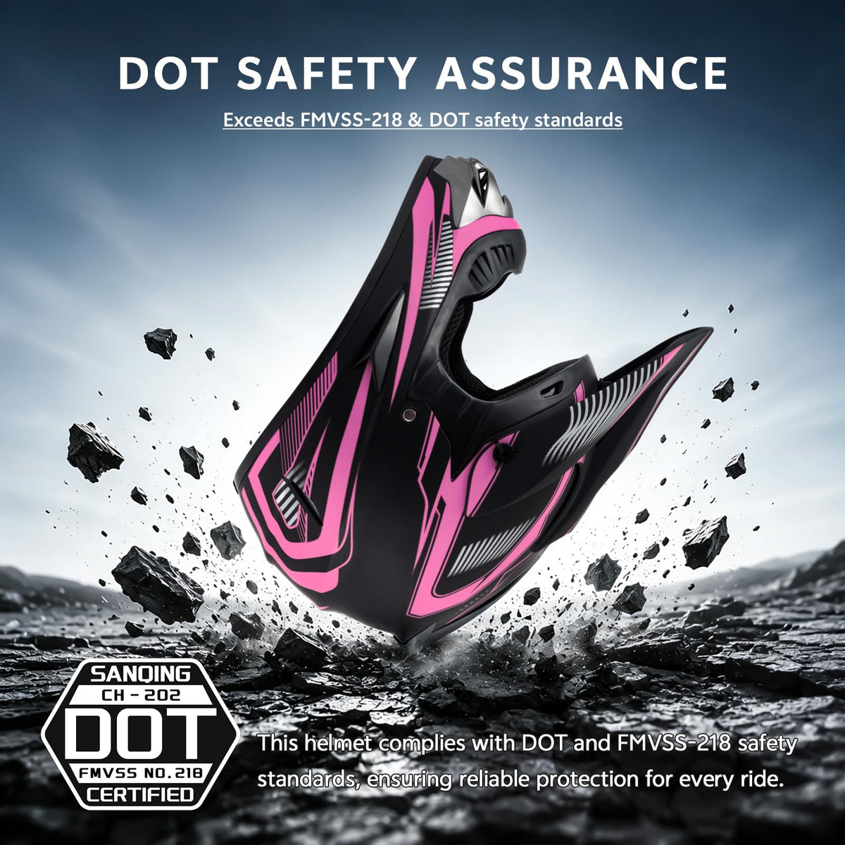 Pink XL DOT Approved Full Face Motocross Helmet J480