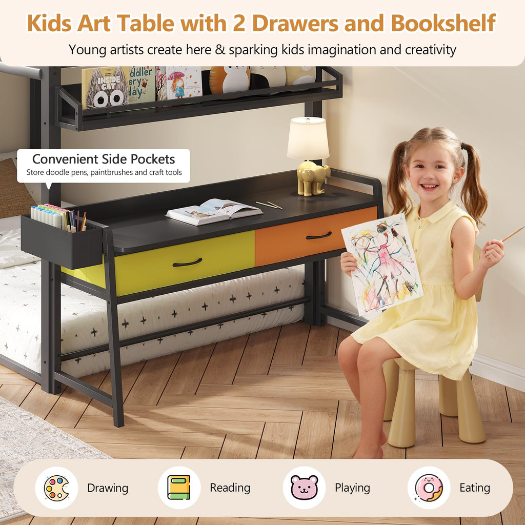 Twin Over Twin Bunk Bed with Desk and Drawers I781