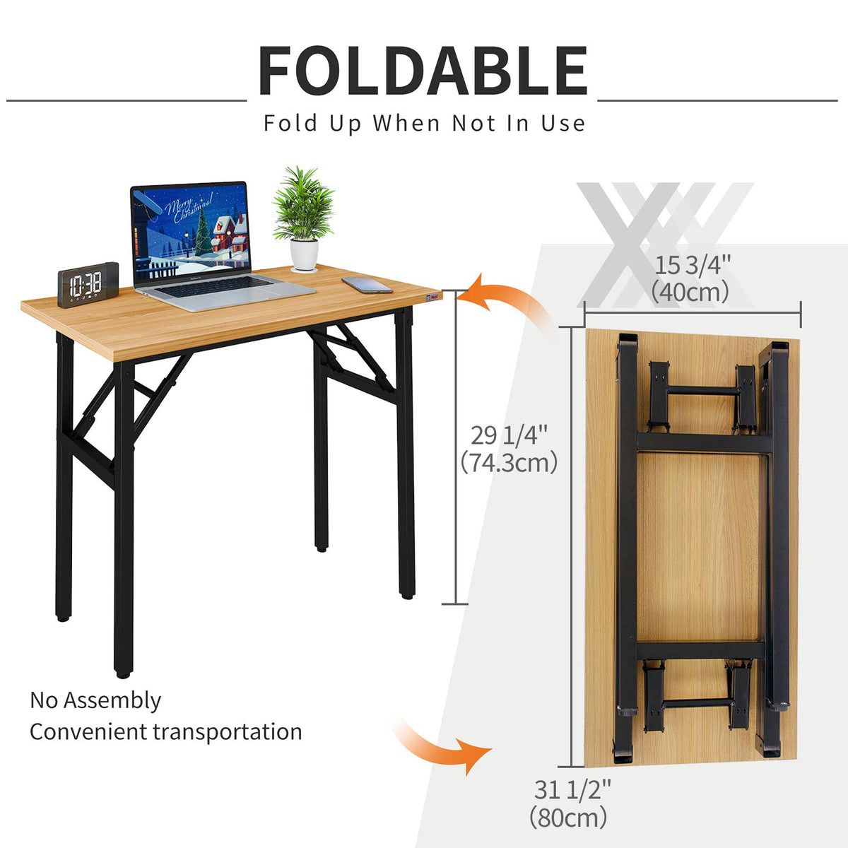 Small Folding Computer Desk 31.5x15.7 Inch Teak A216