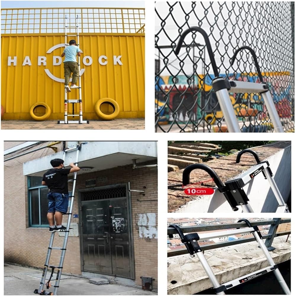 Telescoping Ladder with Hook Folding Portable Aluminum 330 Lbs C689264
