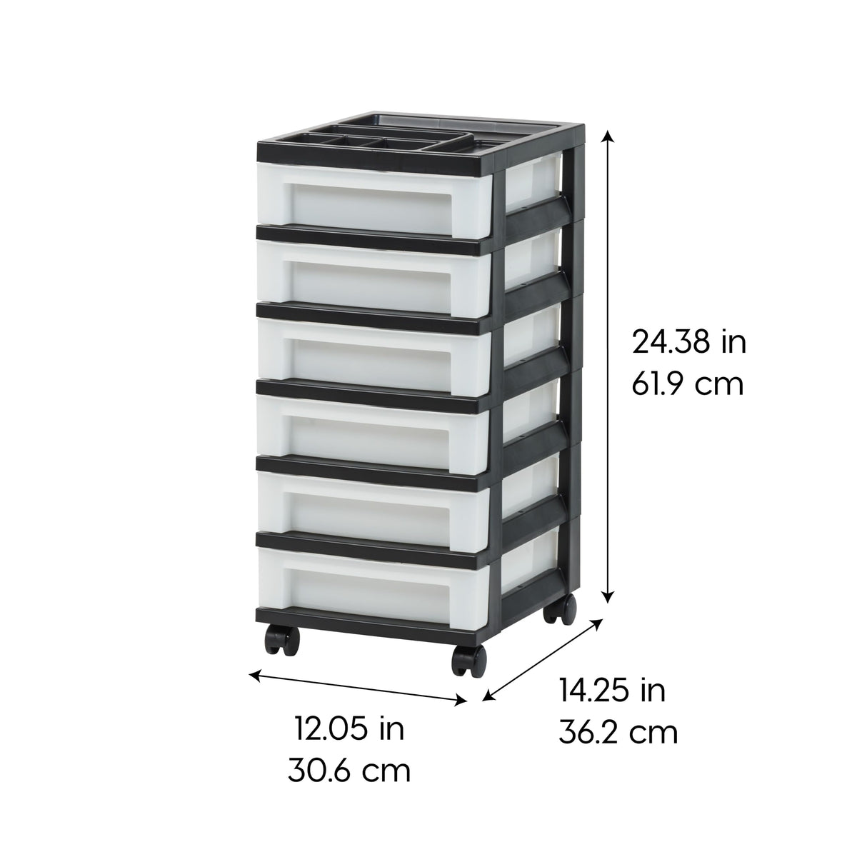 6 Drawer Rolling Storage Cart with Organizer Top, Black L270340