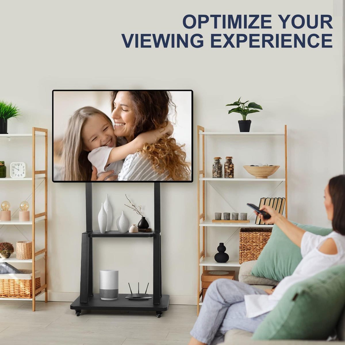 Rolling TV Stand with Wheels for 32-75 Inch Flat Panel Screens with Shelf D998
