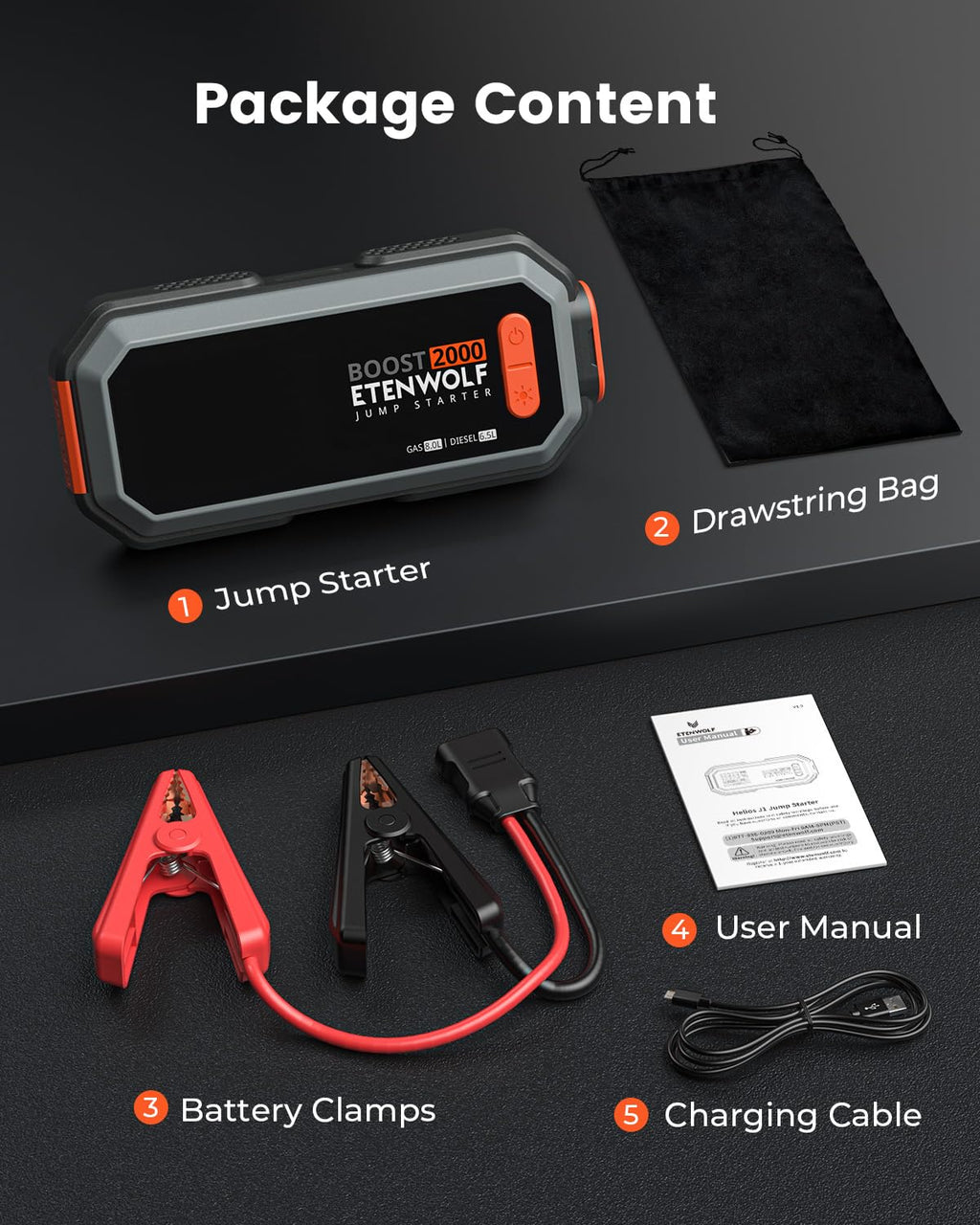 2000A Peak 12V Portable Car Battery Jump Starter T78739