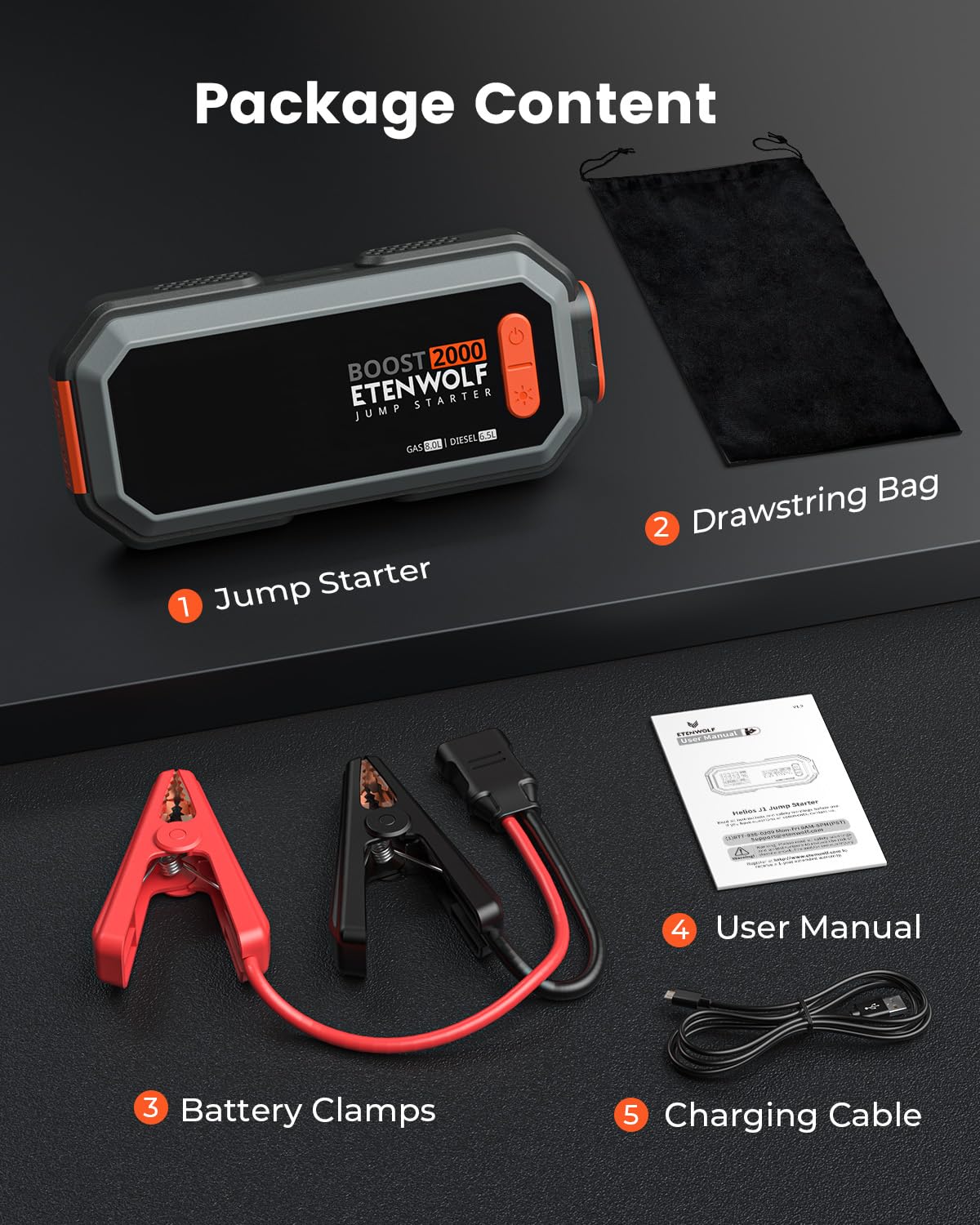 2000A Peak 12V Portable Car Battery Jump Starter T78739