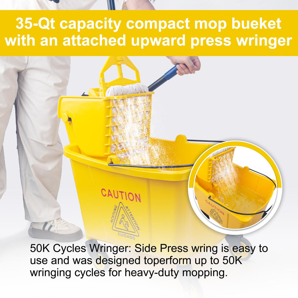 35 Qt Side Press Mop Bucket on Wheels Set, Yellow F75458