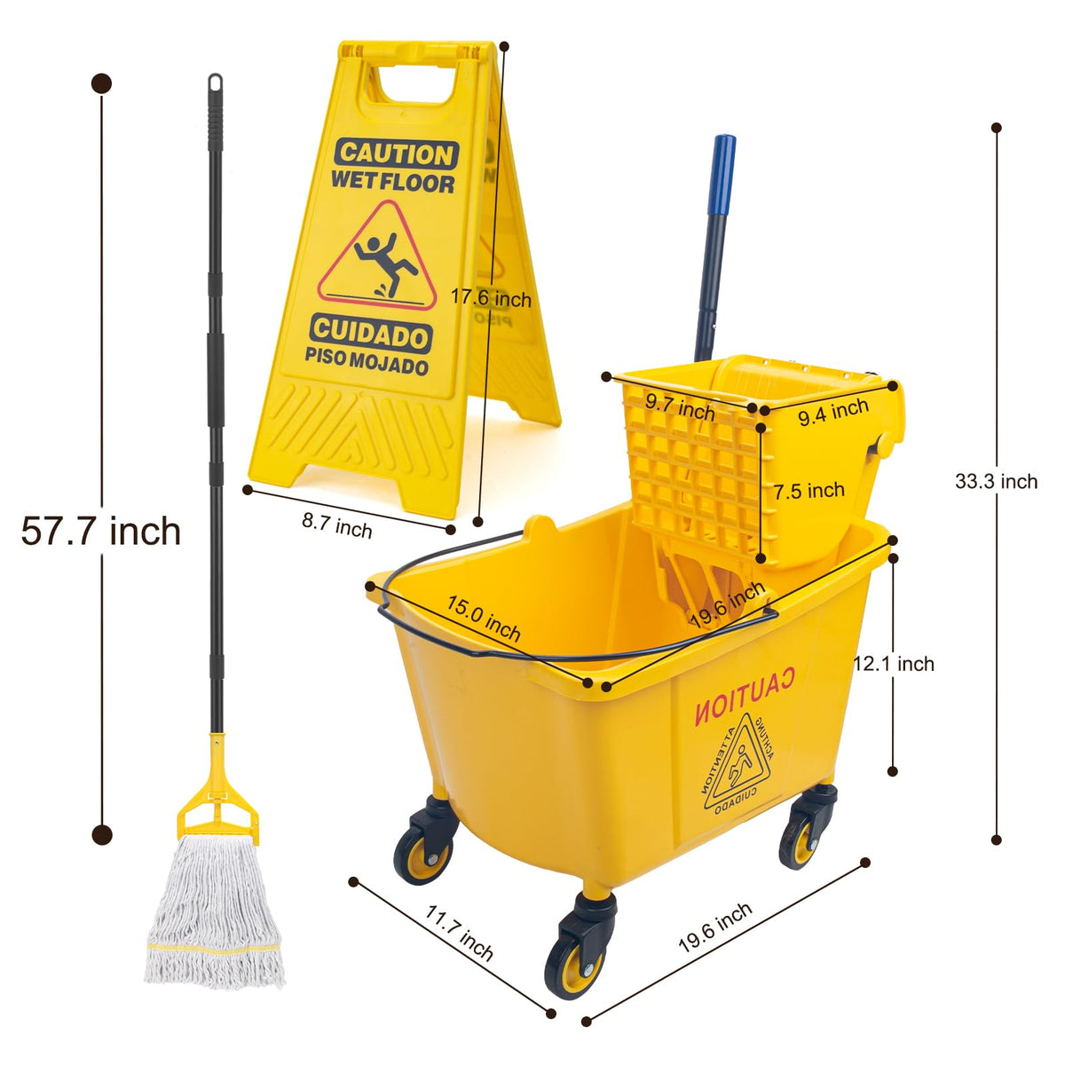 35 Qt Side Press Mop Bucket on Wheels Set, Yellow F75458