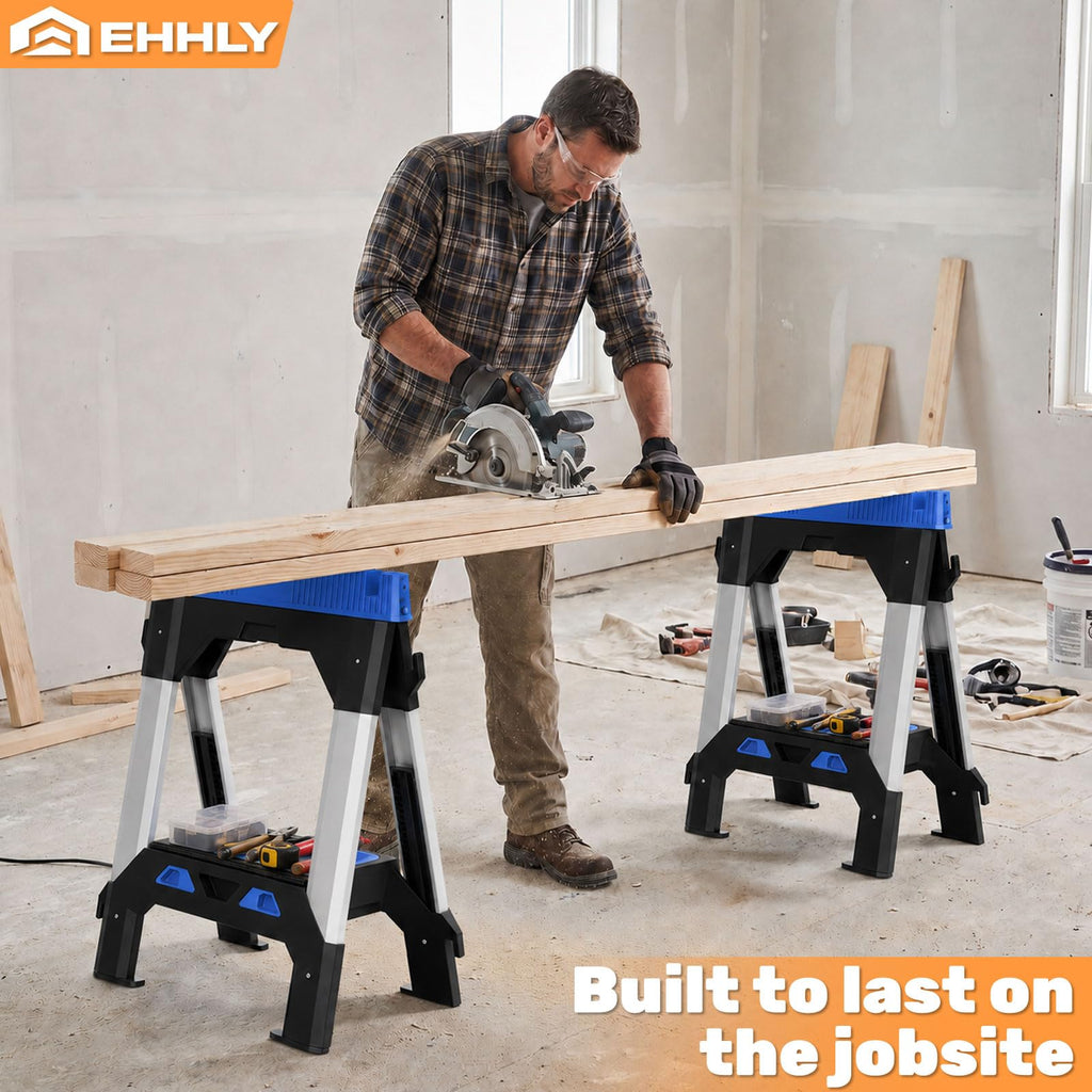 Folding Heavy Duty Sawhorses 2 Pack, 2500 LBS Load Capacity T6003