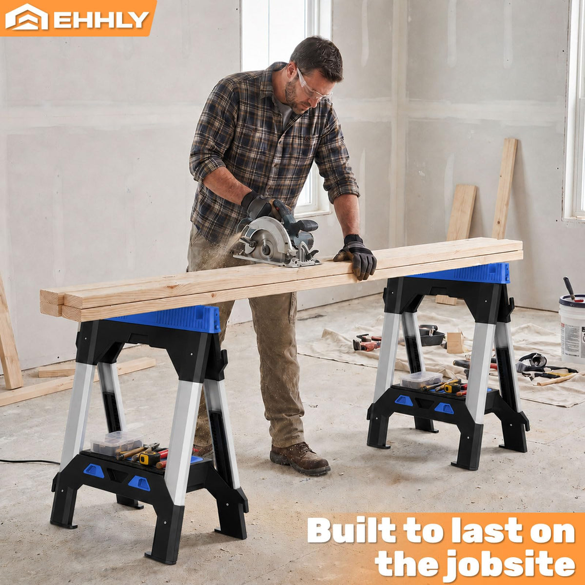 Folding Heavy Duty Sawhorses 2 Pack, 2500 LBS Load Capacity T6003