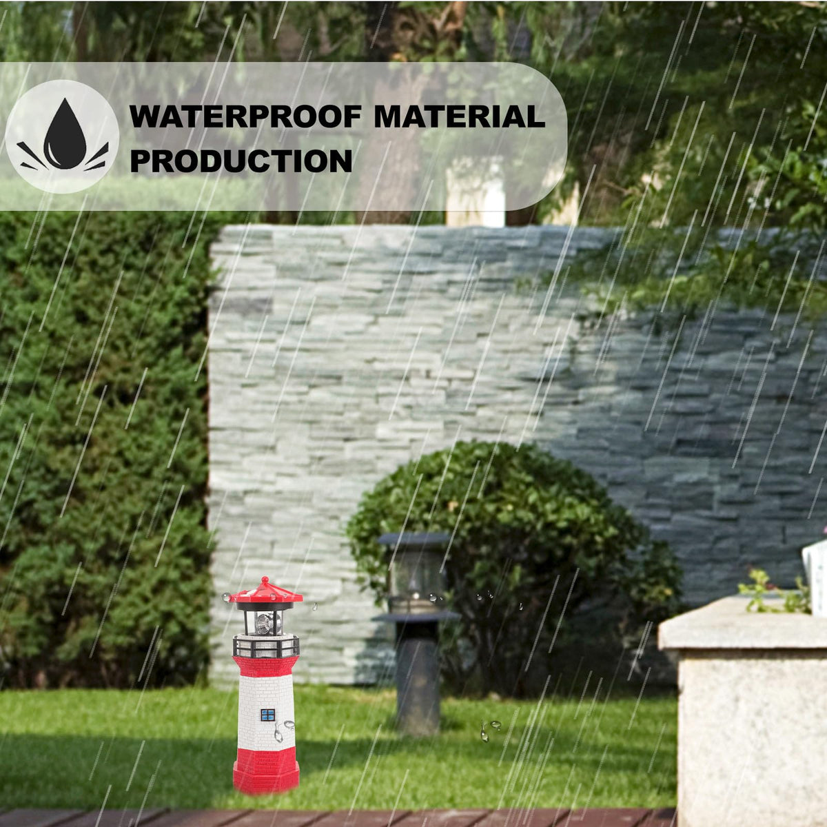 Rotating LED Lighthouse Resin Garden Lamp M6949