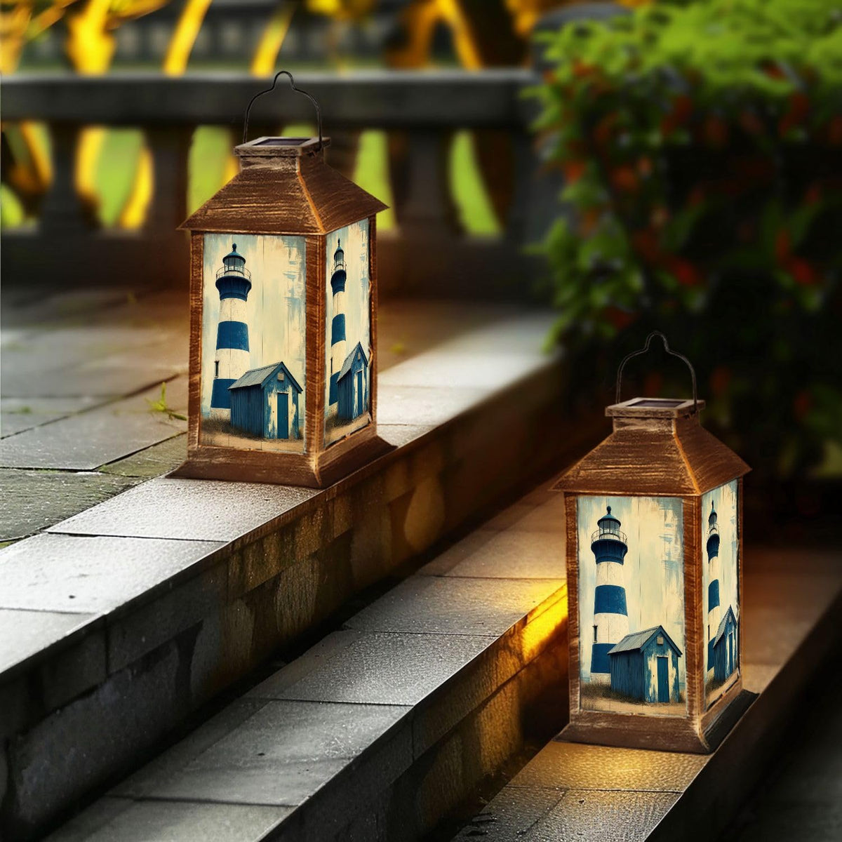 Navy Blue Coastal Solar Lantern X2144