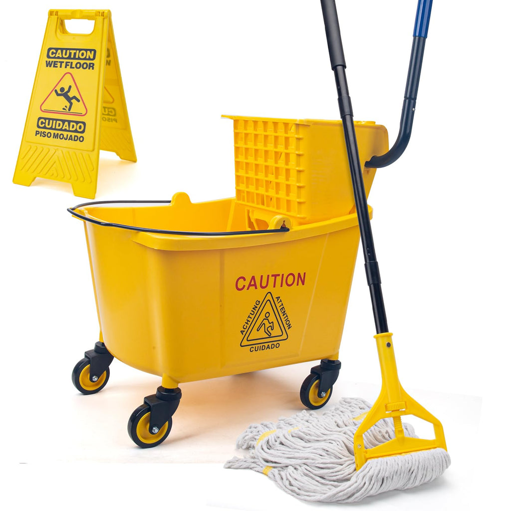 35 Qt Side Press Mop Bucket on Wheels Set, Yellow F75458
