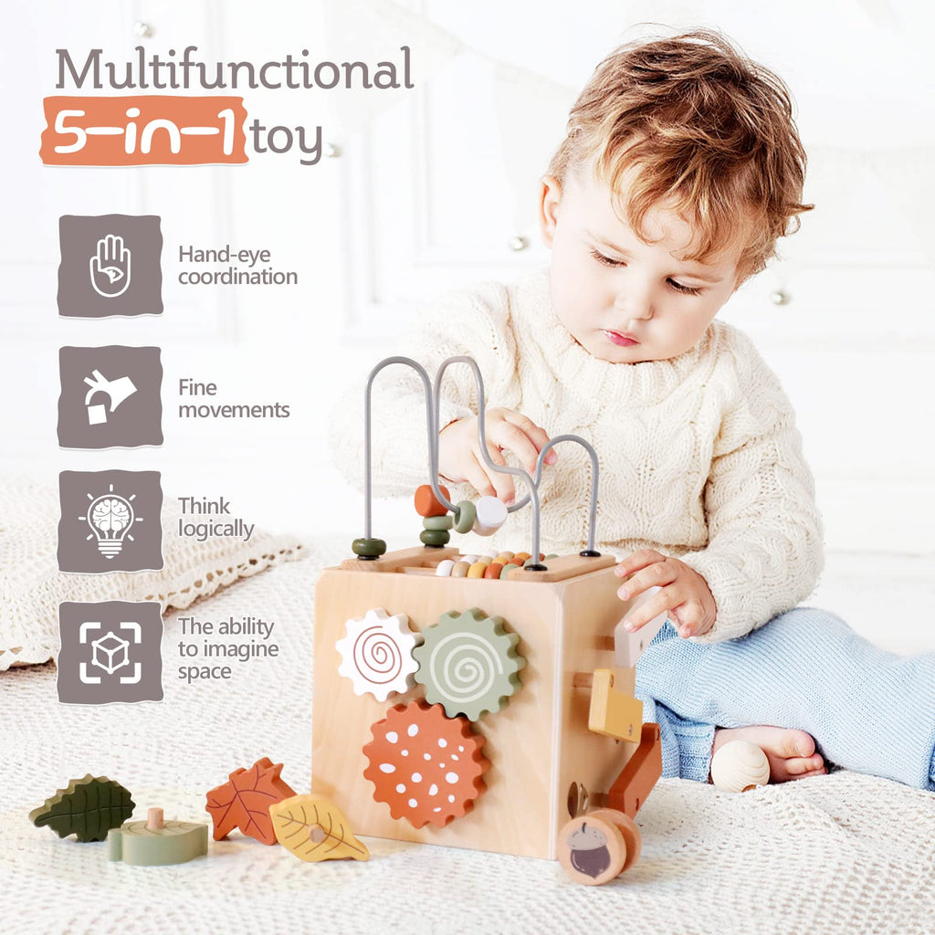 5 in 1 Wooden Activity Cube Bead Maze Shape Sorter Z759757