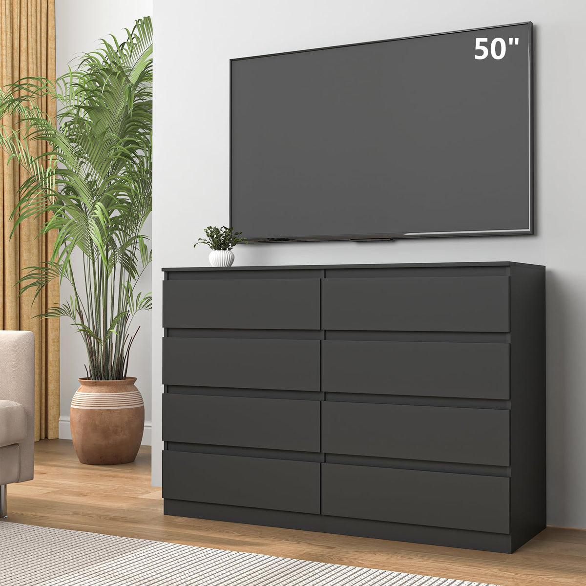 Black 8 Drawer Double Dresser L9728