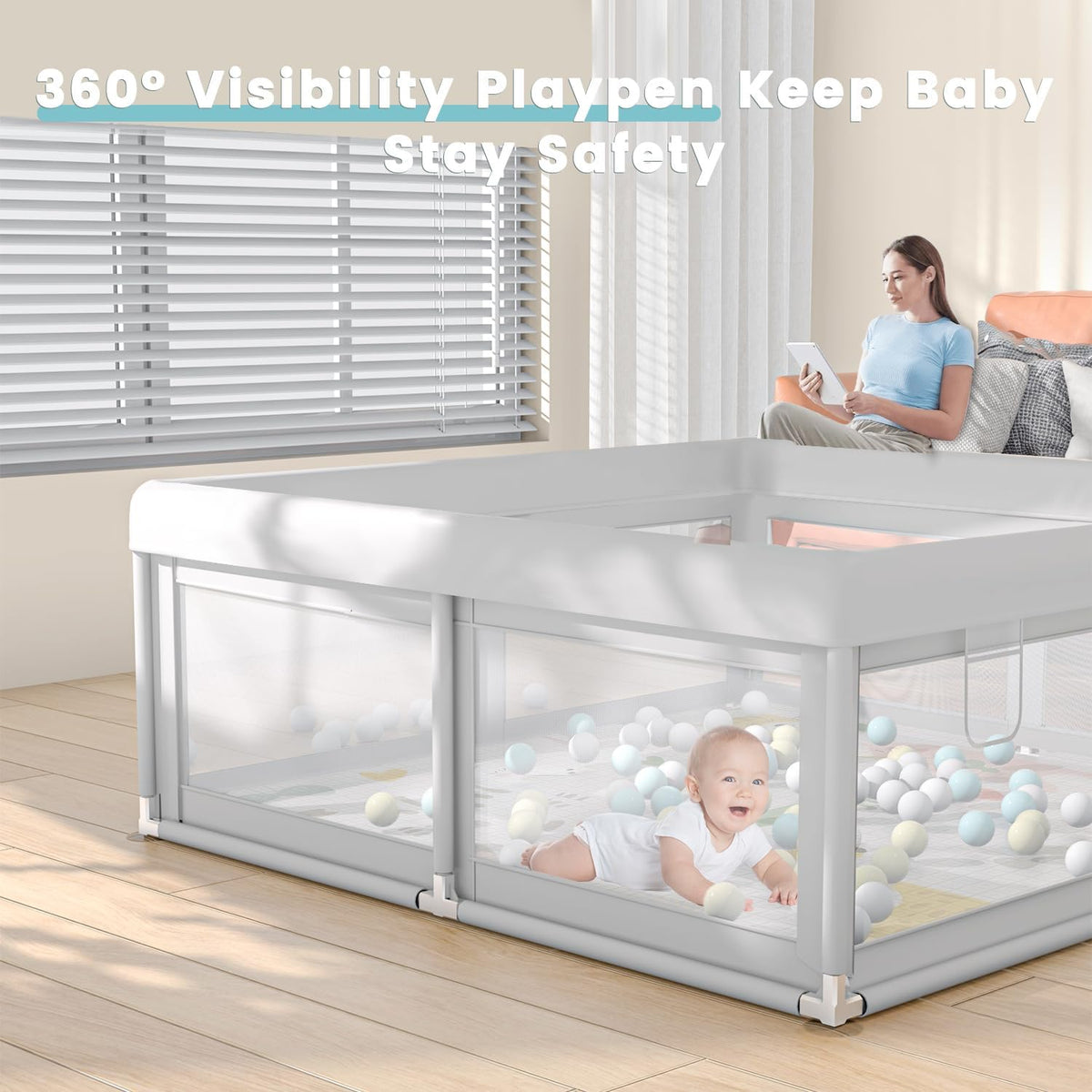 Baby Playpen with Mat, 50x50 Inch F558