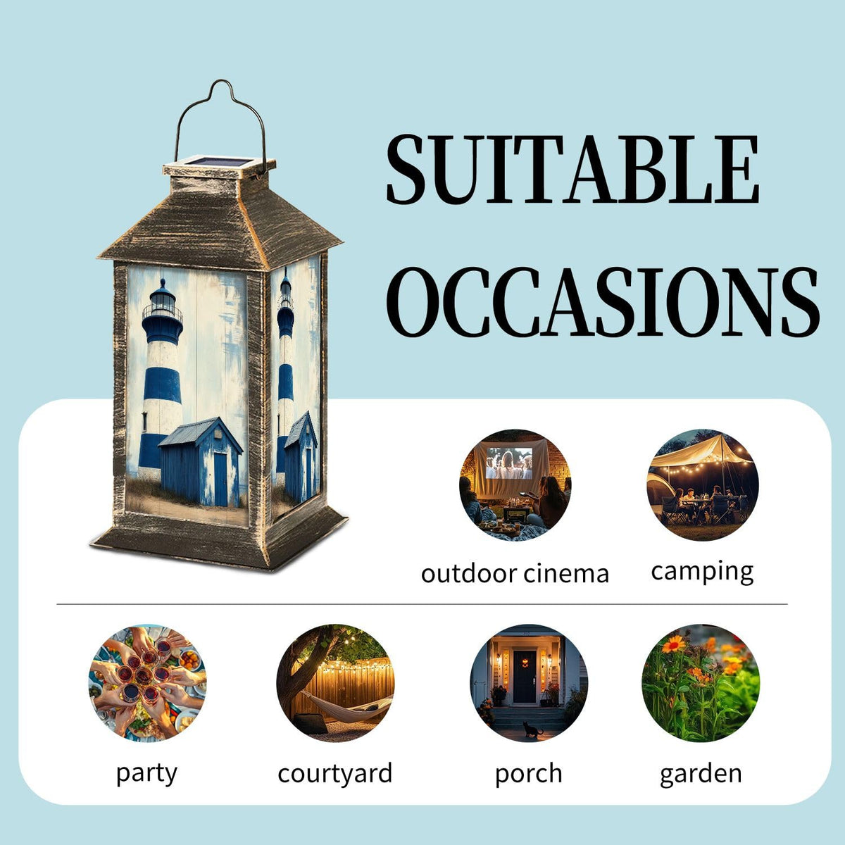 Navy Blue Coastal Solar Lantern X2144