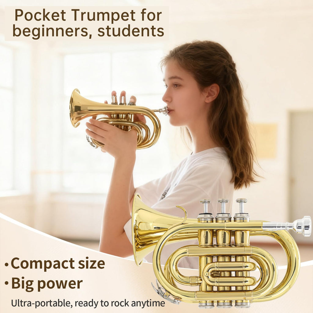 Bb Pocket Trumpet with Case, 7C Mouthpiece and Cleaning Kit I746398