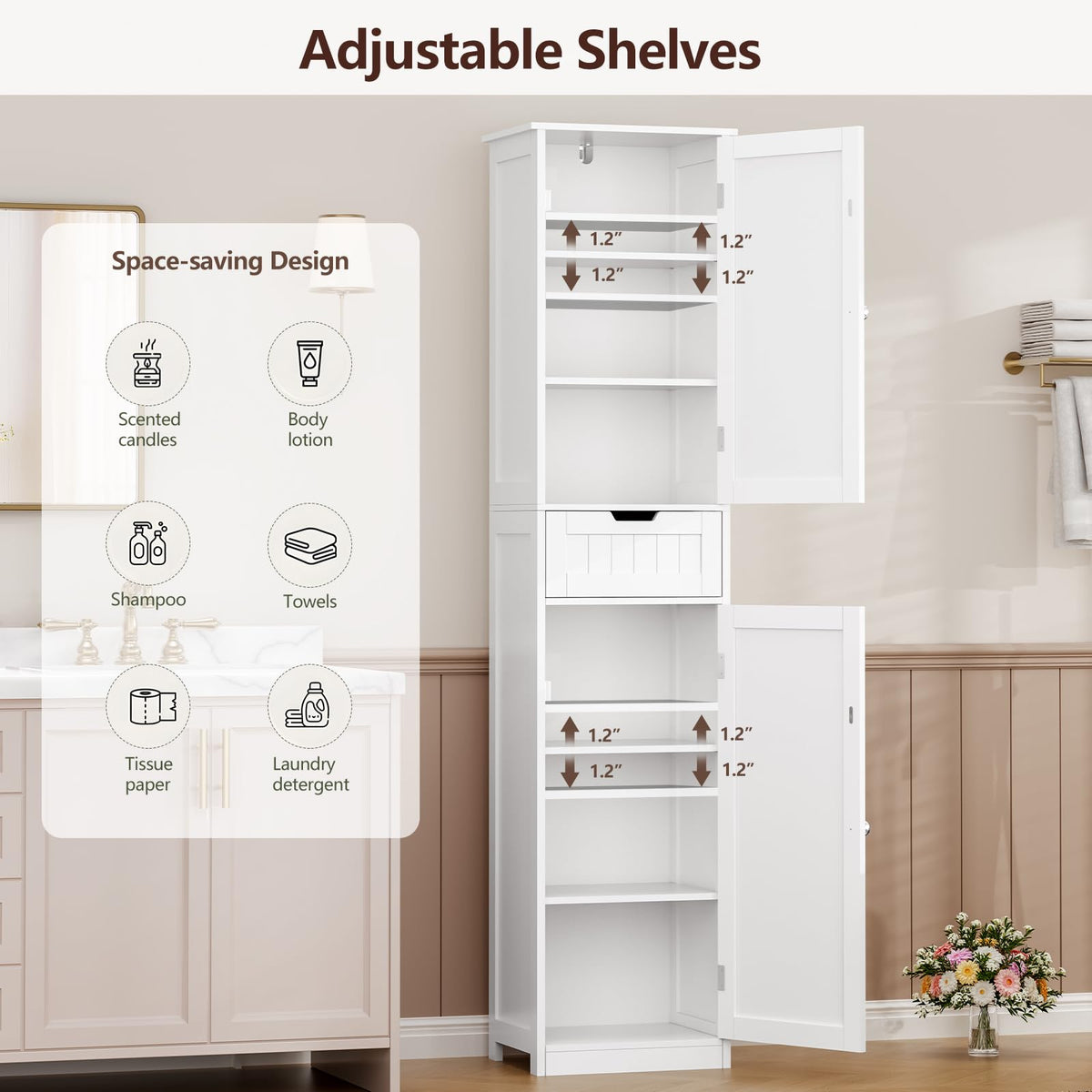 66.9" Tall Bathroom Storage Cabinet with 2 Doors & 1 Drawer W2009