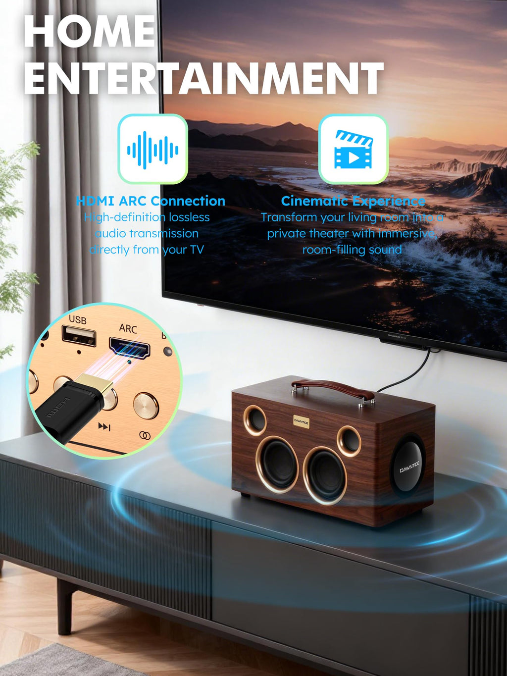 Portable Bluetooth Speaker 240W Peak Power Wooden Audio System R259577