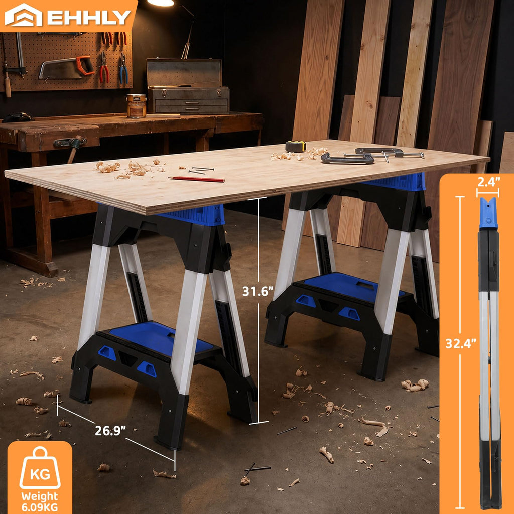 Folding Heavy Duty Sawhorses 2 Pack, 2500 LBS Load Capacity T6003