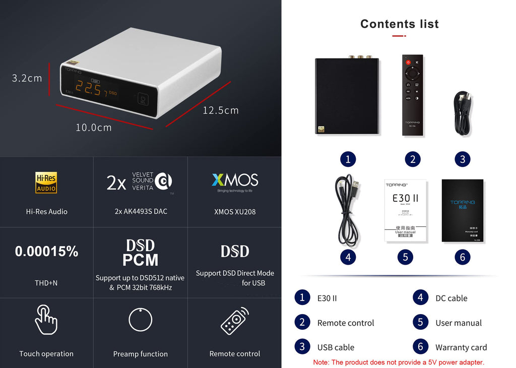 Topping E30 II DAC Preamp Audio Decoder + Topping L30II NFCA Linear Headphone Amp X1615