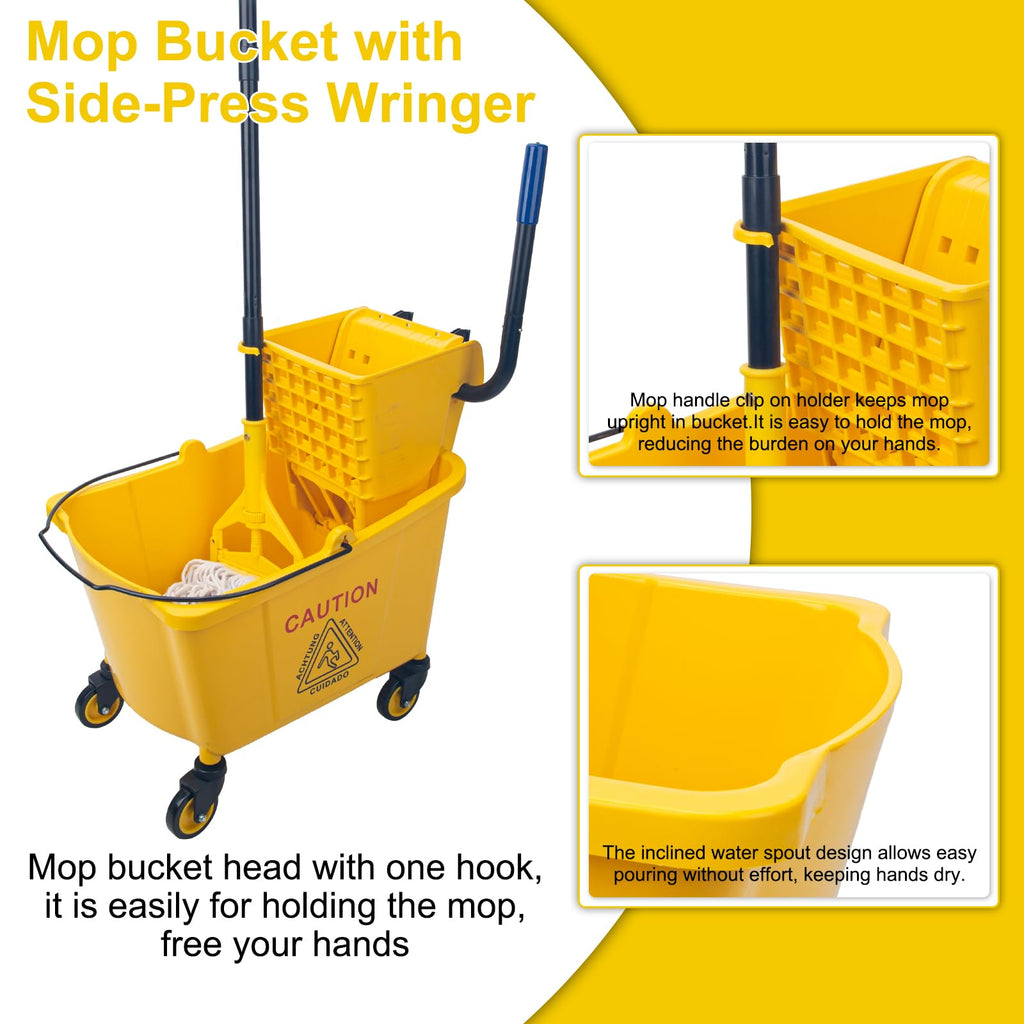 35 Qt Side Press Mop Bucket on Wheels Set, Yellow F75458