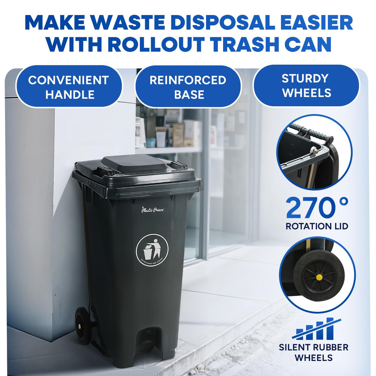 32 Gallon Plastic Trash Can with Wheels and Lid E534
