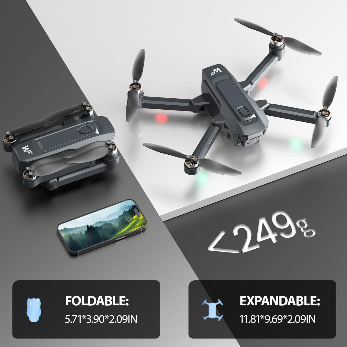 4K Foldable GPS Drone with 4.5" Screen Under 249g Black R34790