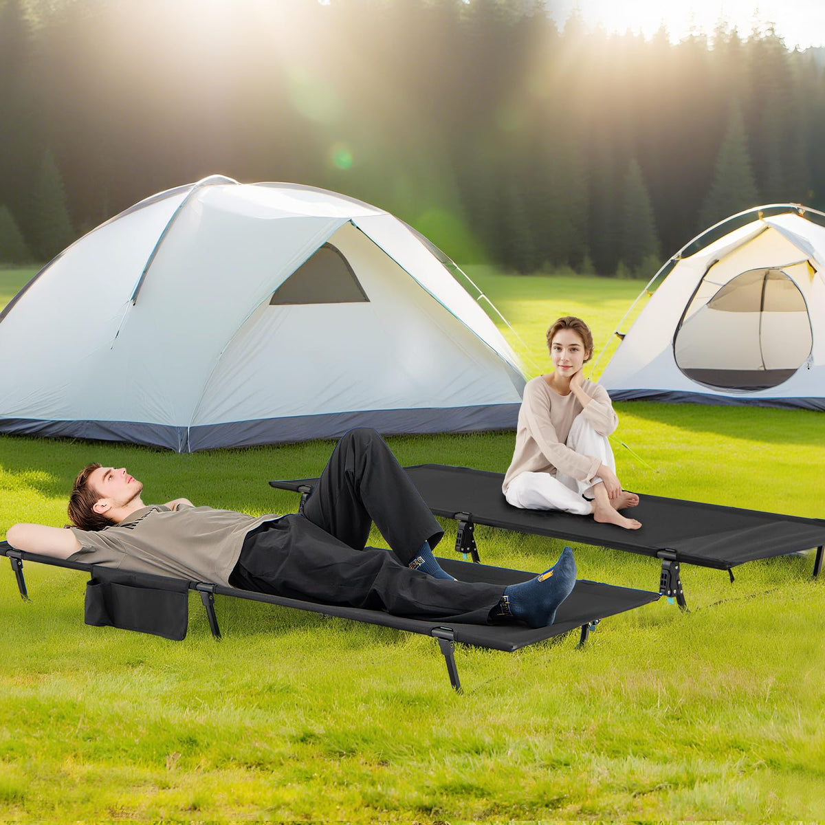 Folding Camping Cot with Carrying Bag & Side Pocket I197