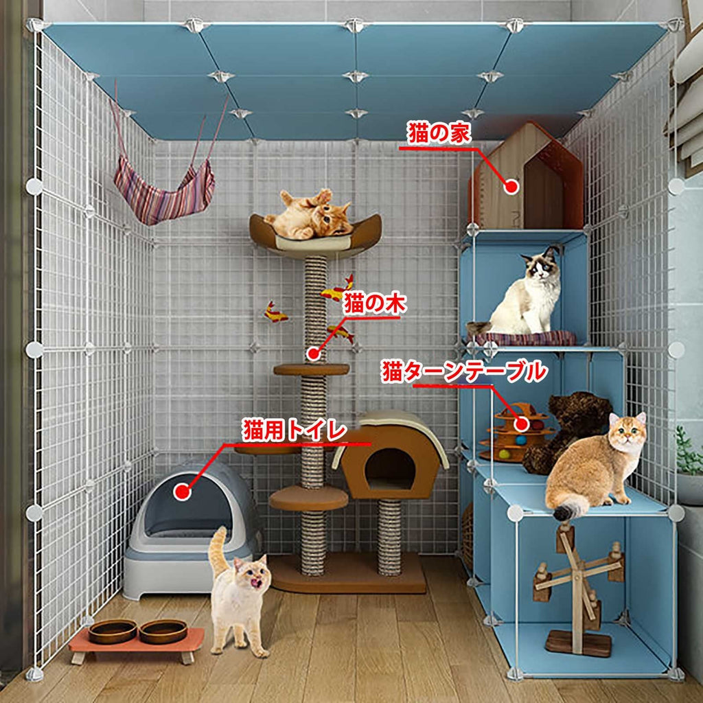 Large Cat Cage Indoor Cat Playpen Detachable Metal Cat Kennels with Ramp Ladders Hammock and Bed Black K201