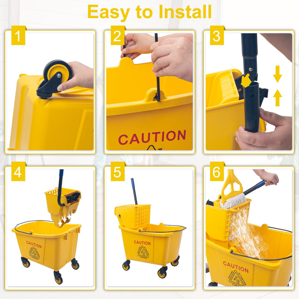 35 Qt Side Press Mop Bucket on Wheels Set, Yellow F75458