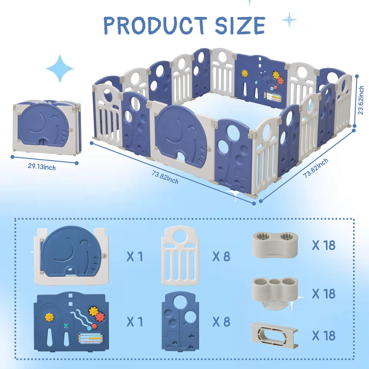 18-Panel Foldable Baby Playpen C4537