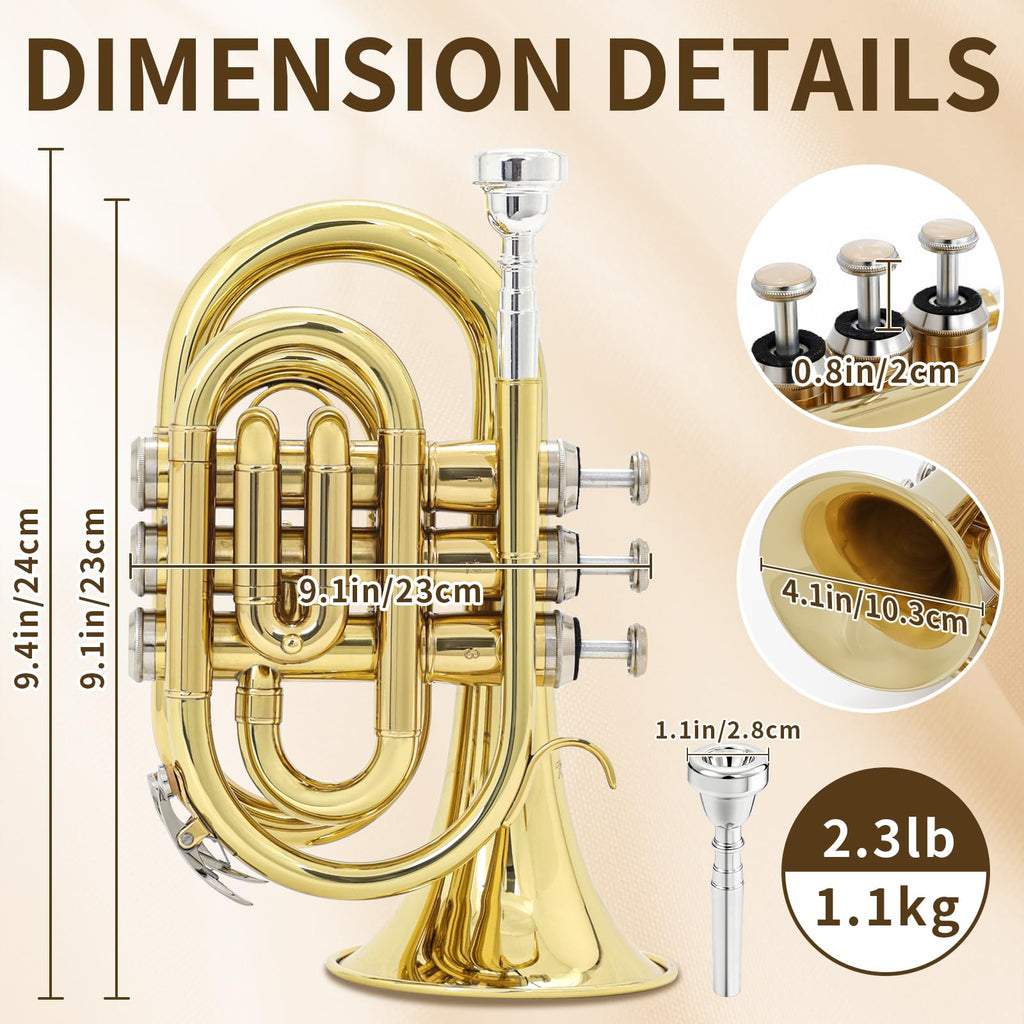 Bb Pocket Trumpet with Case, 7C Mouthpiece and Cleaning Kit I746398