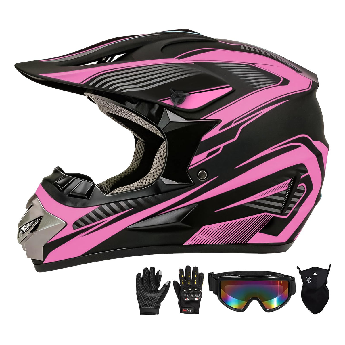 Pink XL DOT Approved Full Face Motocross Helmet J480