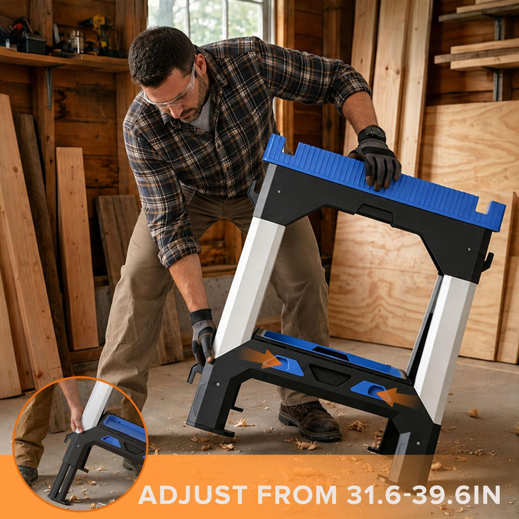 Folding Heavy Duty Sawhorses 2 Pack, 2500 LBS Load Capacity T6003