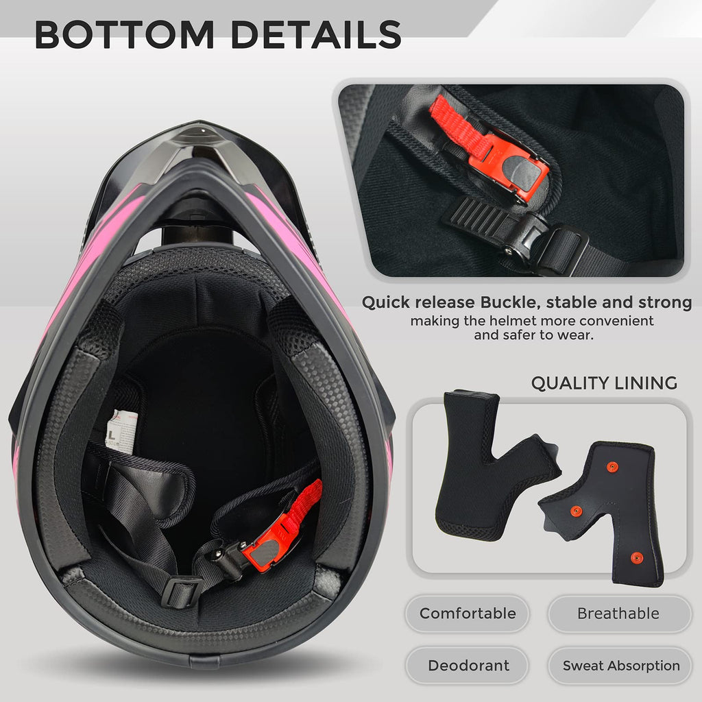 Pink XL DOT Approved Full Face Motocross Helmet J480