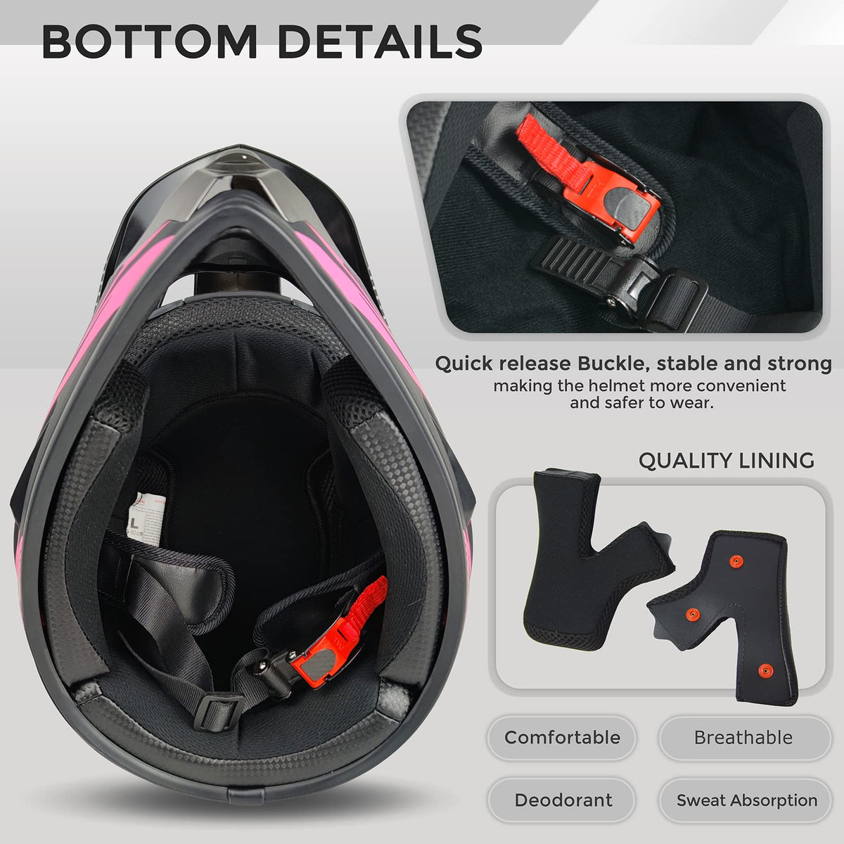 Pink XL DOT Approved Full Face Motocross Helmet J480