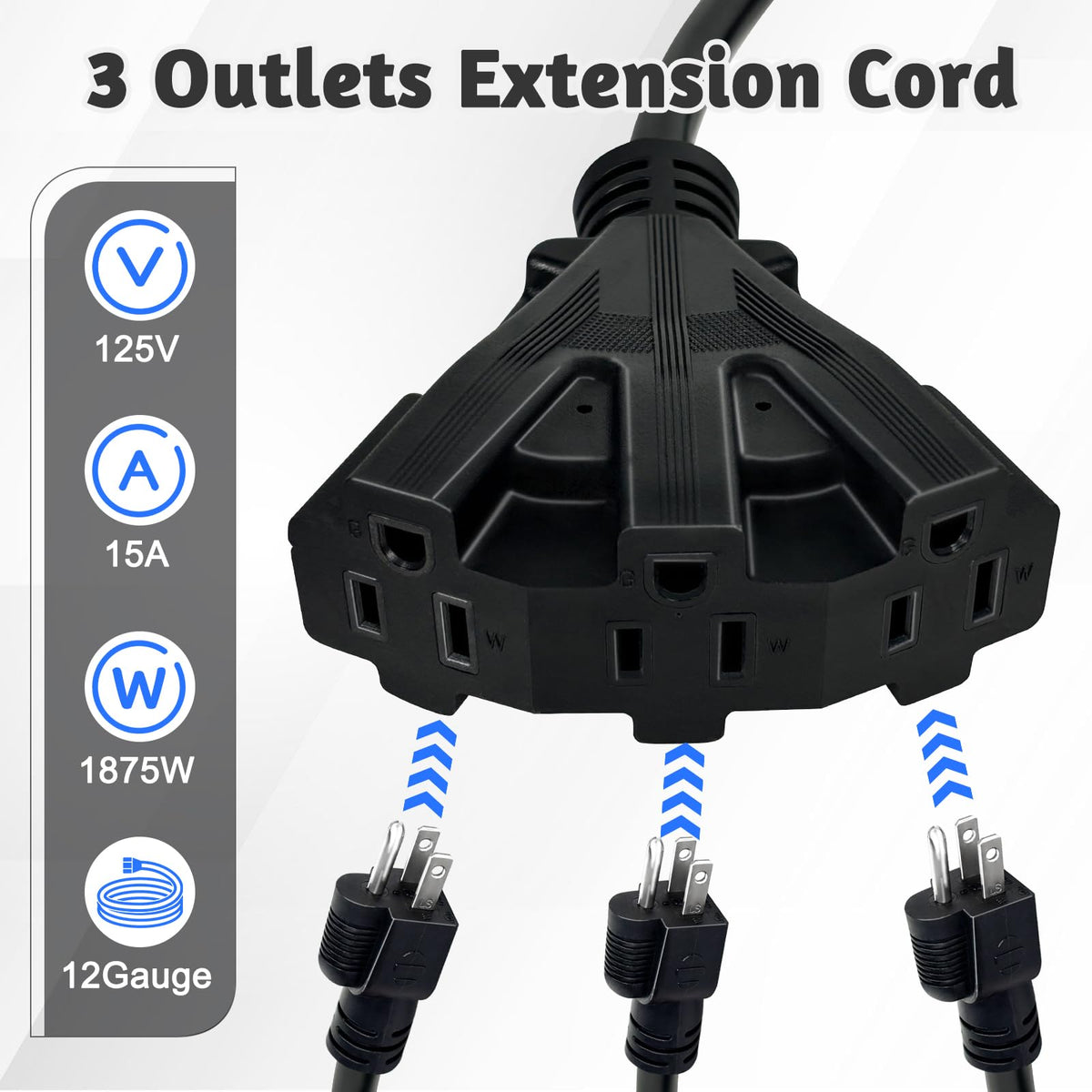 12 Gauge 3 Outlet Outdoor Extension Cord 100 FT B398205