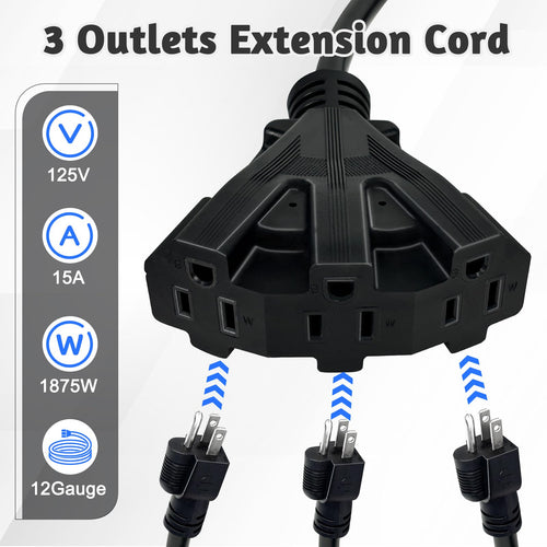 12 Gauge 3 Outlet Outdoor Extension Cord 100 FT B398205