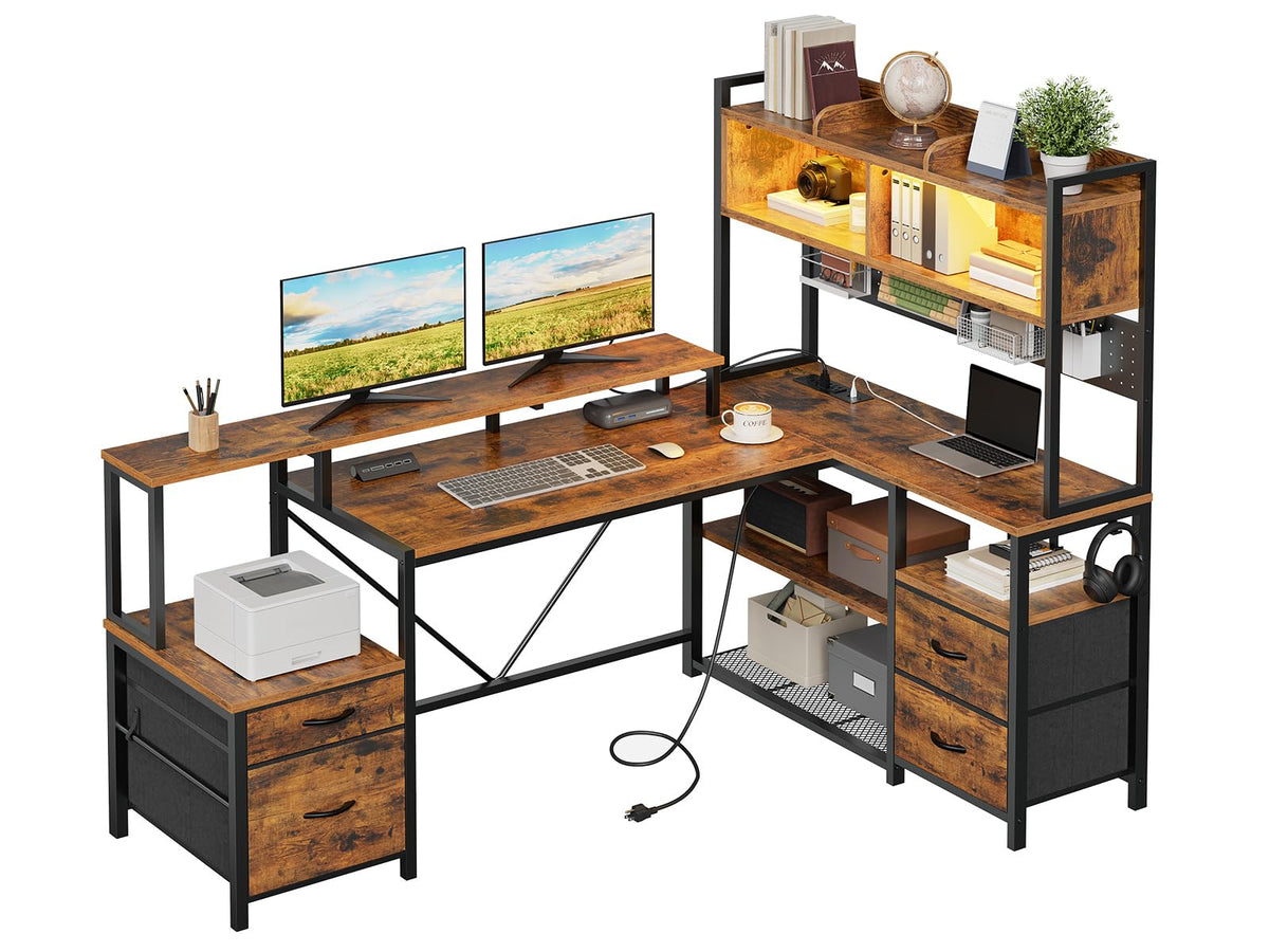 L Shaped Gaming Desk with Storage Drawers & Shelves B75500