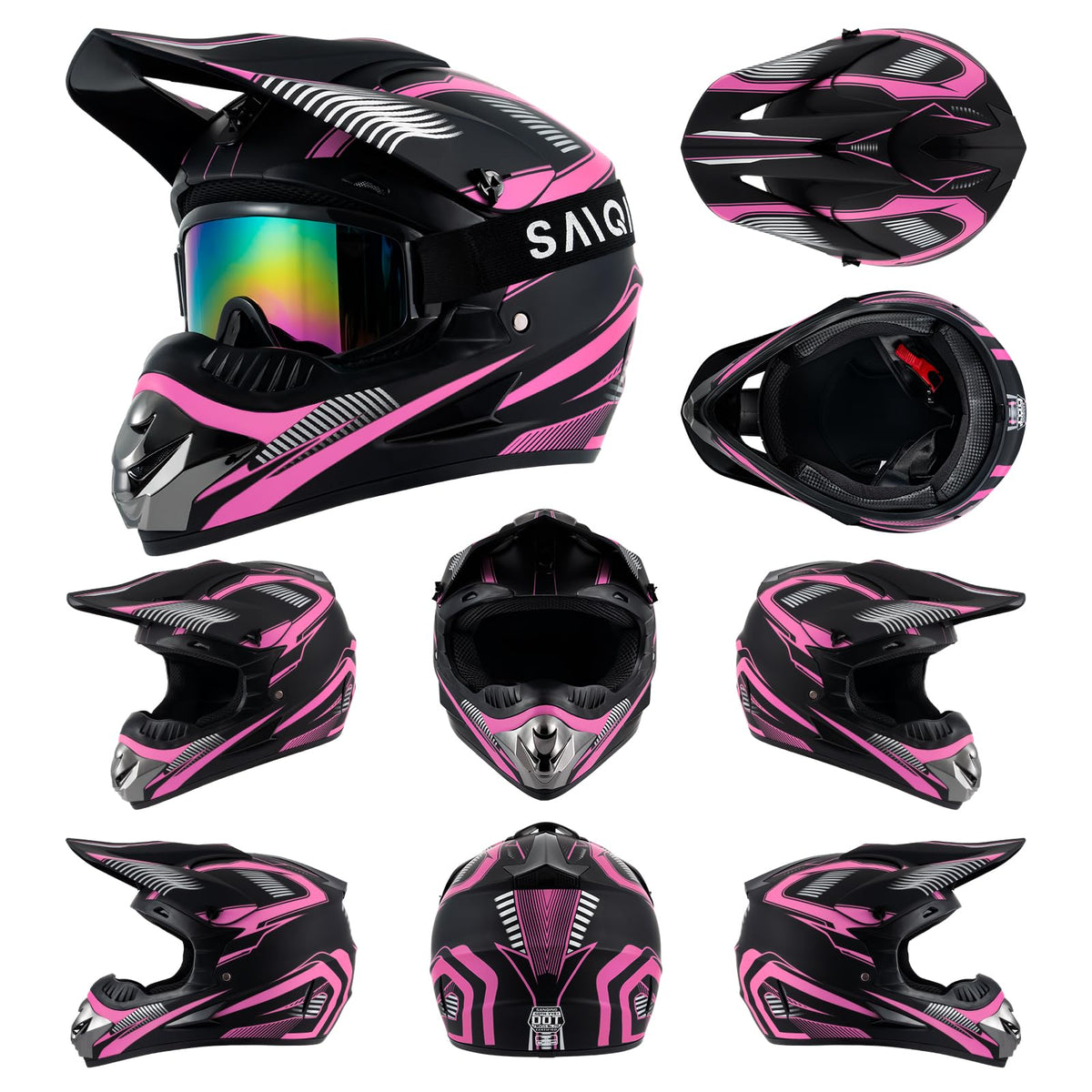 Pink XL DOT Approved Full Face Motocross Helmet J480