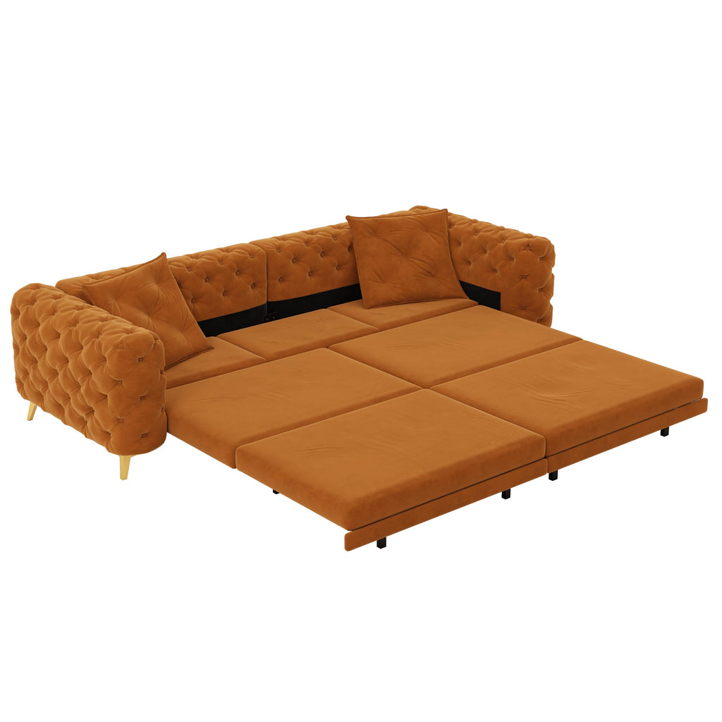 97.7" 3-in-1 Convertible Sleeper Sofa, Tufted Velvet Pull-Out Sofa Bed with Ottoman W580