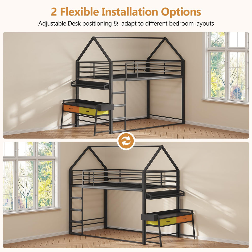 Twin Over Twin Bunk Bed with Desk and Drawers I781