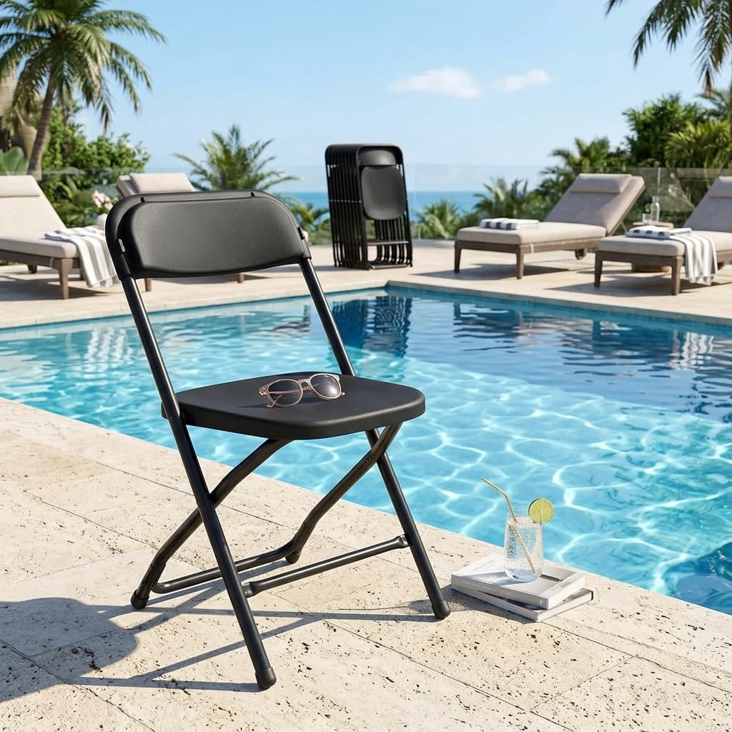 Folding Chairs Set of 10, 330lbs Heavy Duty Plastic Stackable Chairs, Portable Foldable Indoor Outdoor Chairs for Party, Camping, Patio & Events, Black I378544